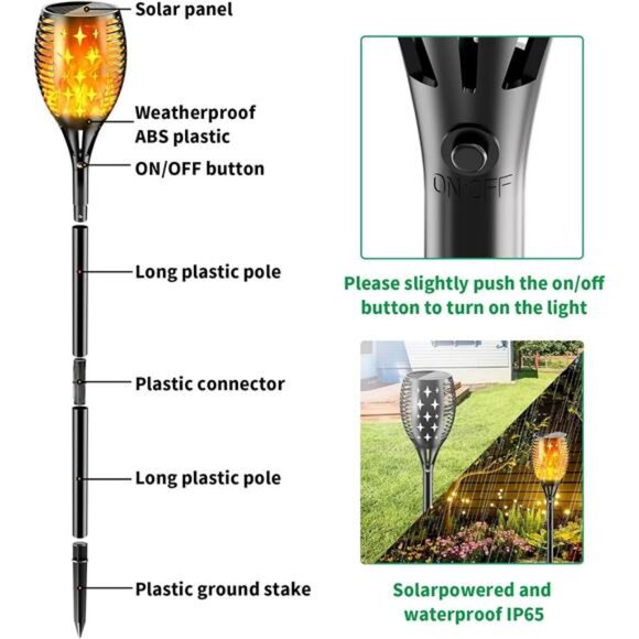 43'' Large Solar Torch Lights Flickering Flames Torches, Waterproof - Picture 5 of 7